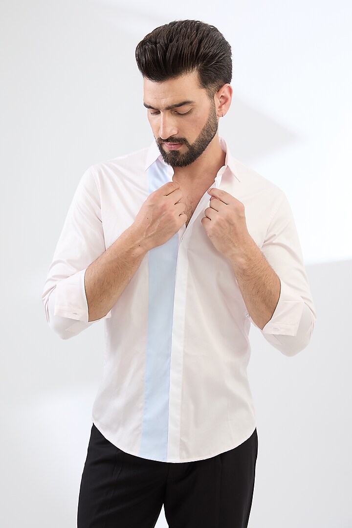 White & Pink Cotton Party Wear Shirt by H2O at Pernia's Pop Up Shop