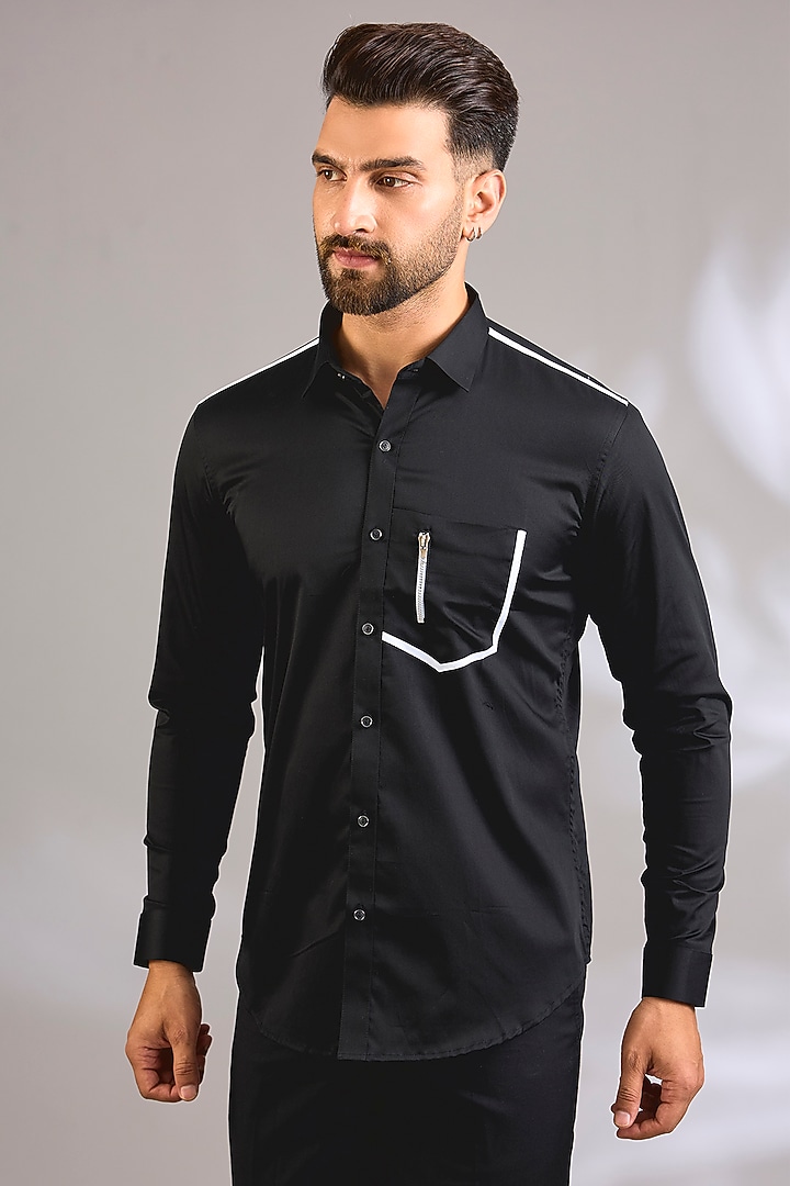 Black Cotton Party Wear Shirt by H2O at Pernia's Pop Up Shop