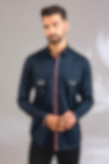 Navy Blue Cotton Party Wear Shirt by H2O at Pernia's Pop Up Shop