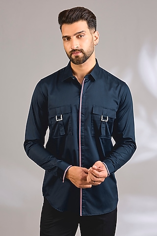 Navy Blue Cotton Shirt by H2O