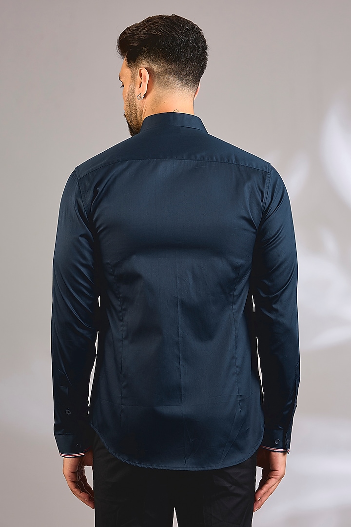 Navy Blue Cotton Party Wear Shirt by H2O at Pernia's Pop Up Shop