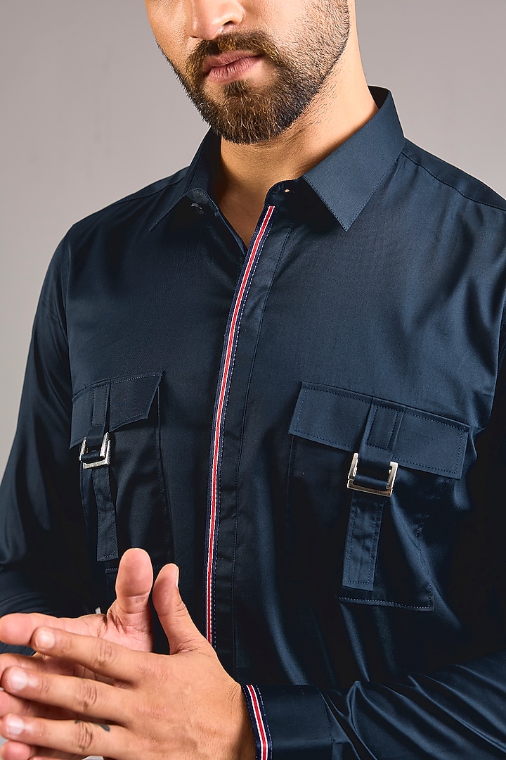Navy Blue Cotton Party Wear Shirt by H2O at Pernia's Pop Up Shop