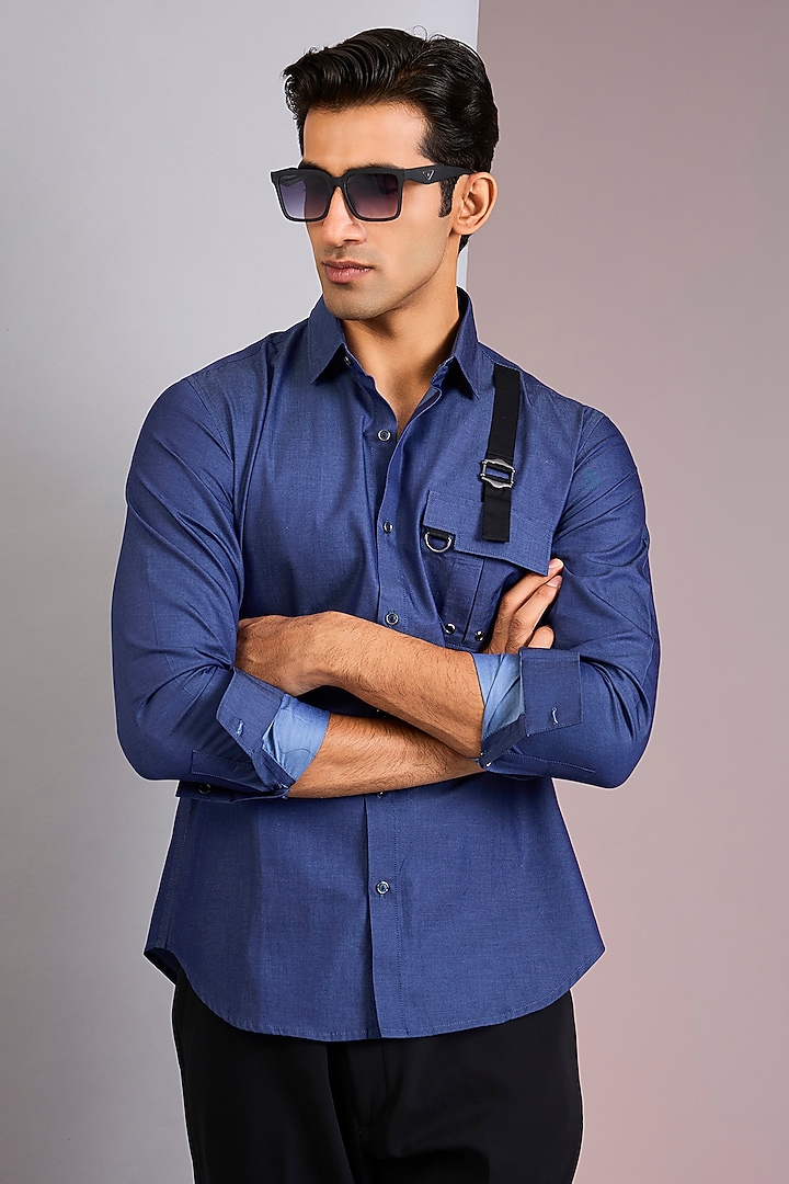 Denim Blue Cotton Party Wear Shirt by H2O at Pernia's Pop Up Shop