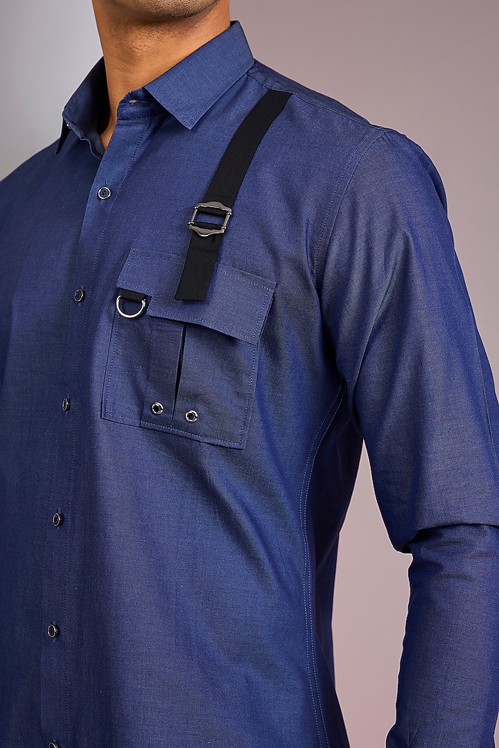 Denim Blue Cotton Party Wear Shirt by H2O at Pernia's Pop Up Shop