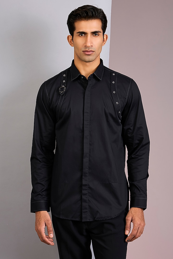 Black Cotton Party Wear Shirt by H2O at Pernia's Pop Up Shop