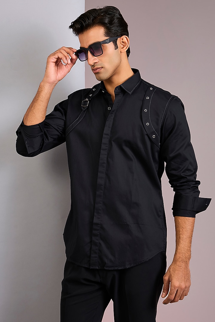 Black Cotton Party Wear Shirt by H2O at Pernia's Pop Up Shop