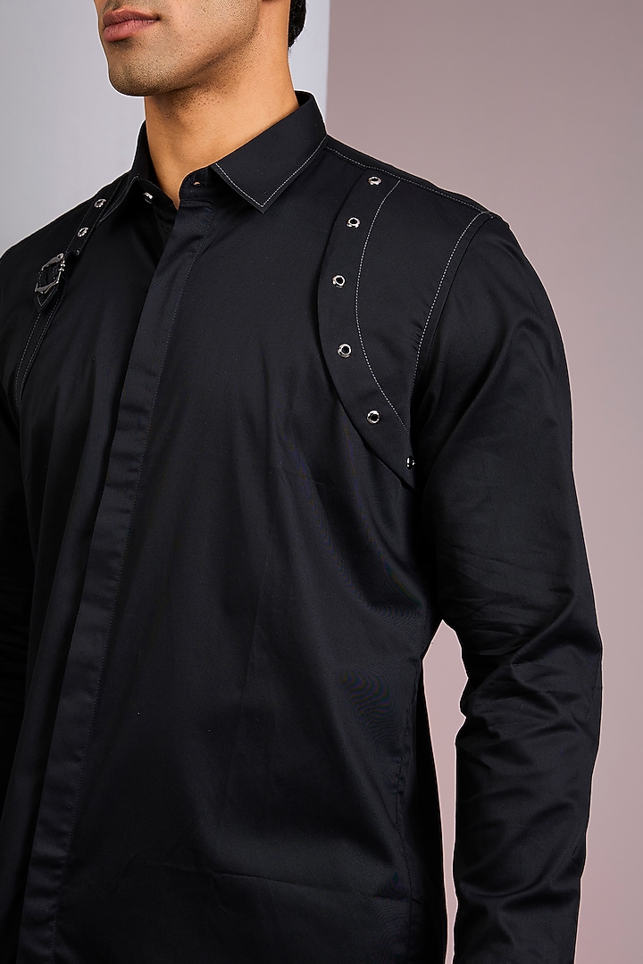 Black Cotton Party Wear Shirt by H2O at Pernia's Pop Up Shop