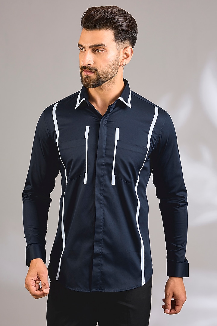 Blue Cotton Party Wear Shirt by H2O at Pernia's Pop Up Shop