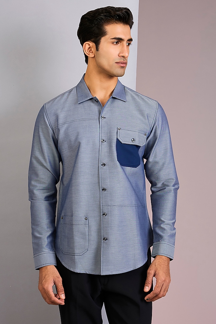Grey Cotton Party Wear Shirt by H2O at Pernia's Pop Up Shop
