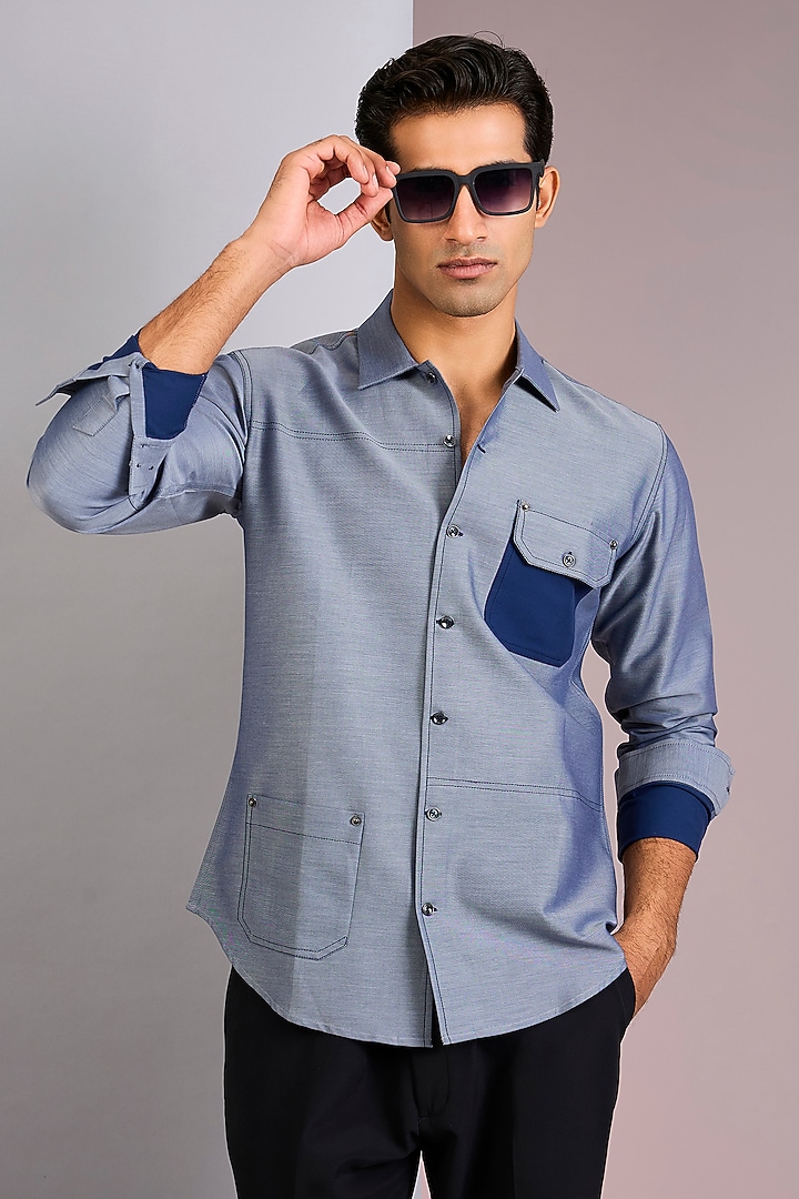 Grey Cotton Party Wear Shirt by H2O at Pernia's Pop Up Shop