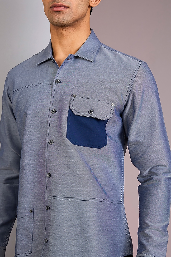 Grey Cotton Party Wear Shirt by H2O at Pernia's Pop Up Shop