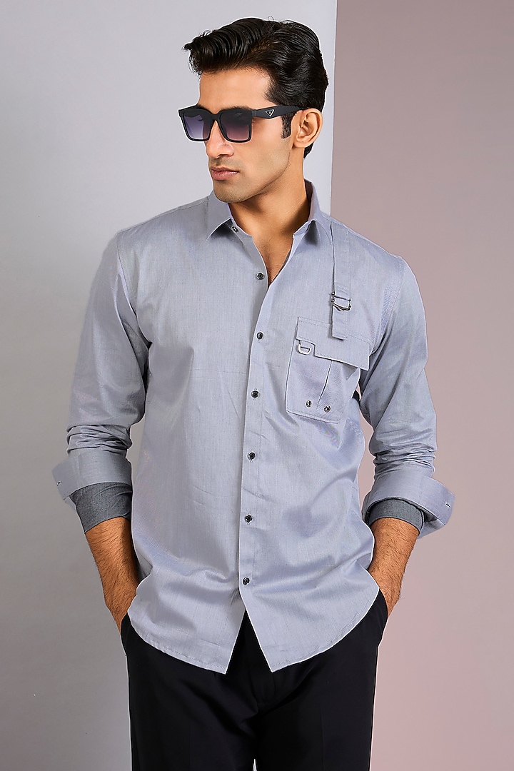 Grey Cotton Party Wear Shirt by H2O at Pernia's Pop Up Shop