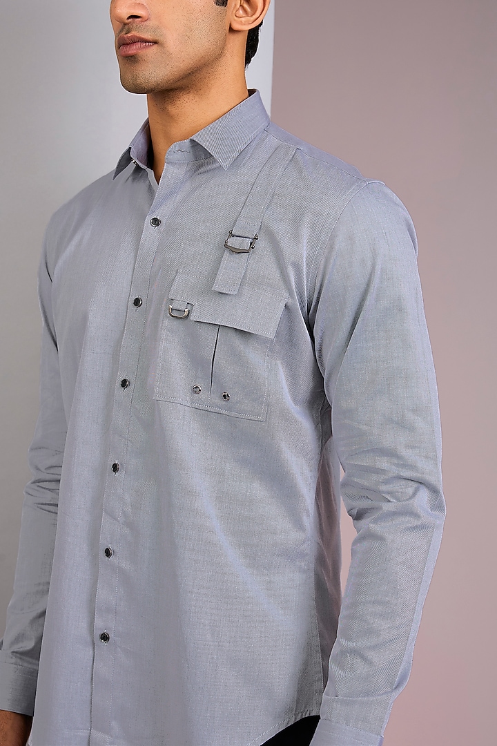 Grey Cotton Party Wear Shirt by H2O at Pernia's Pop Up Shop