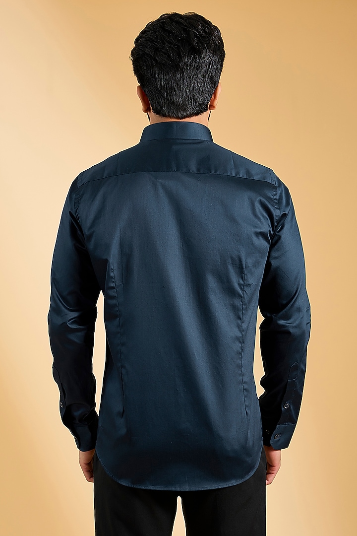 Navy Blue Cotton Party Wear Shirt by H2O at Pernia's Pop Up Shop
