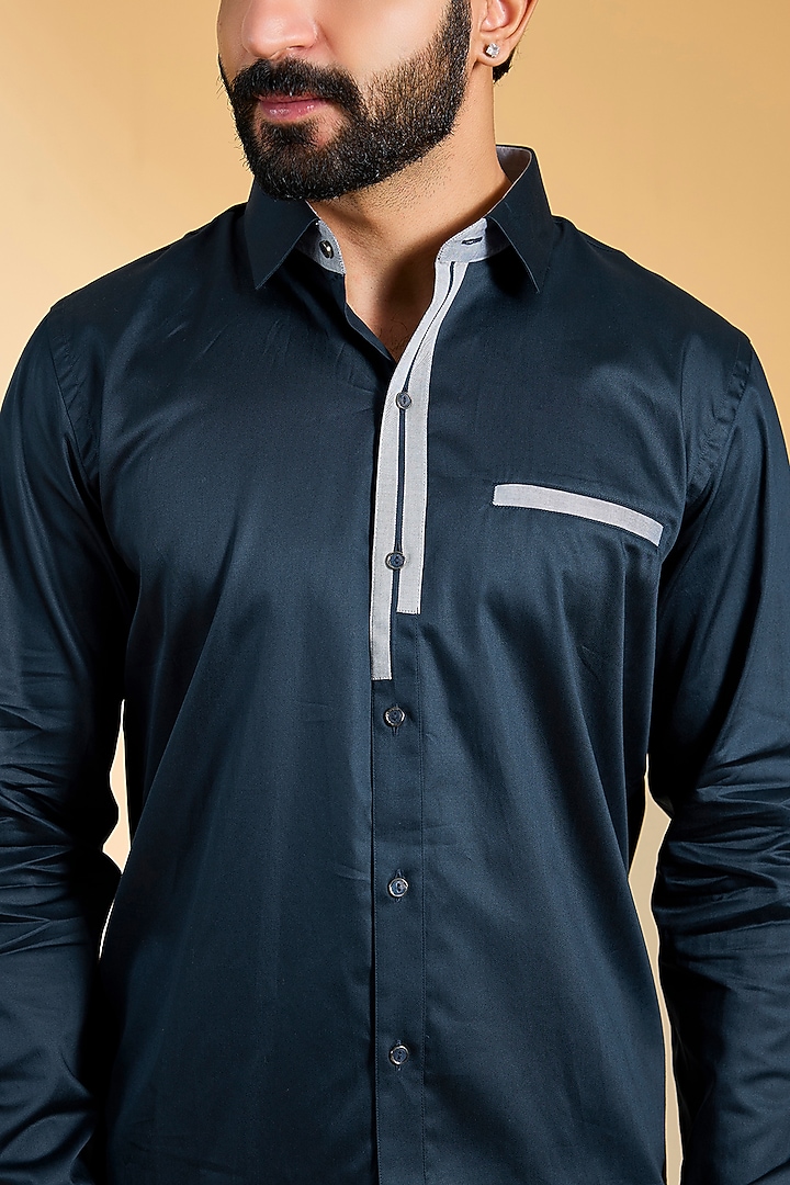 Navy Blue Cotton Party Wear Shirt by H2O at Pernia's Pop Up Shop