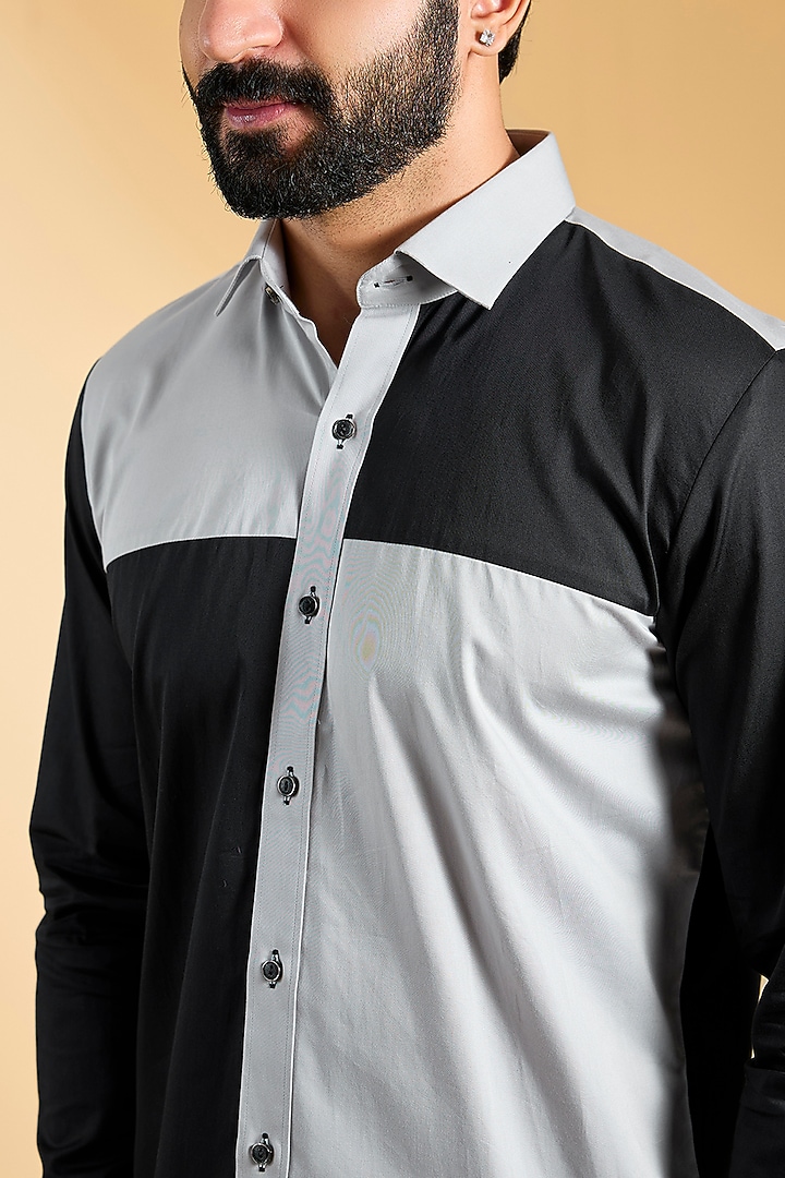 Black & Grey Cotton Party Wear Shirt by H2O at Pernia's Pop Up Shop