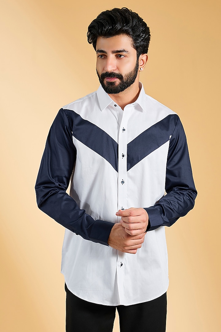 White & Navy Cotton Shirt by H2O