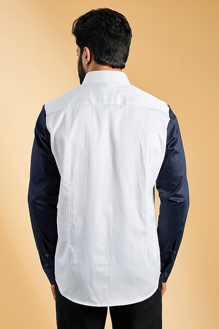 White & Navy Cotton Party Wear Shirt by H2O at Pernia's Pop Up Shop