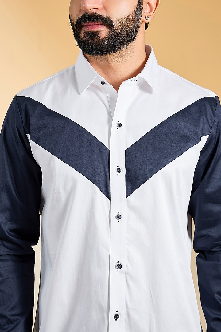 White & Navy Cotton Party Wear Shirt by H2O at Pernia's Pop Up Shop