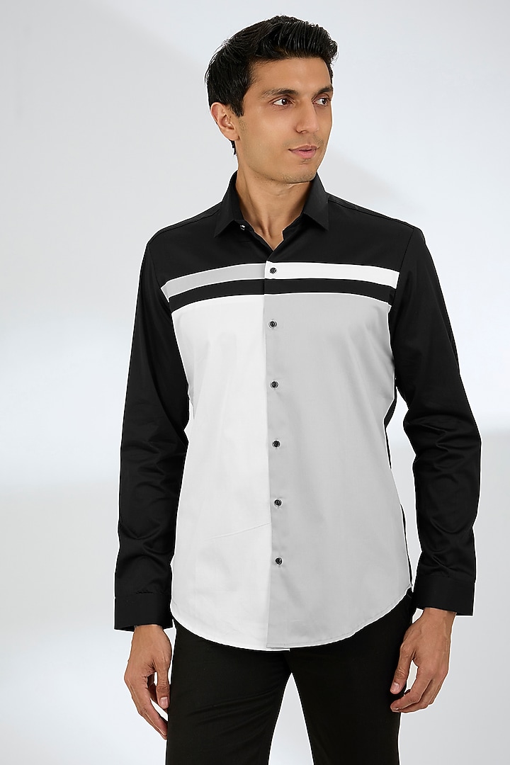 White & Grey Cotton Shirt by H2O