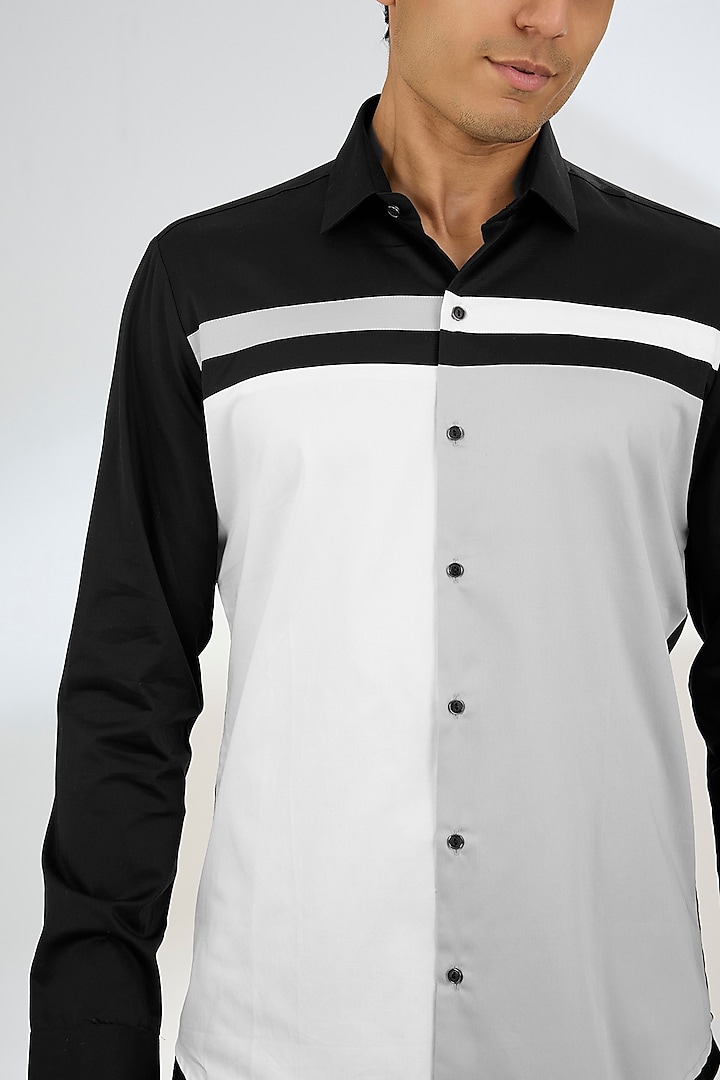 White & Grey Cotton Shirt by H2O at Pernia's Pop Up Shop