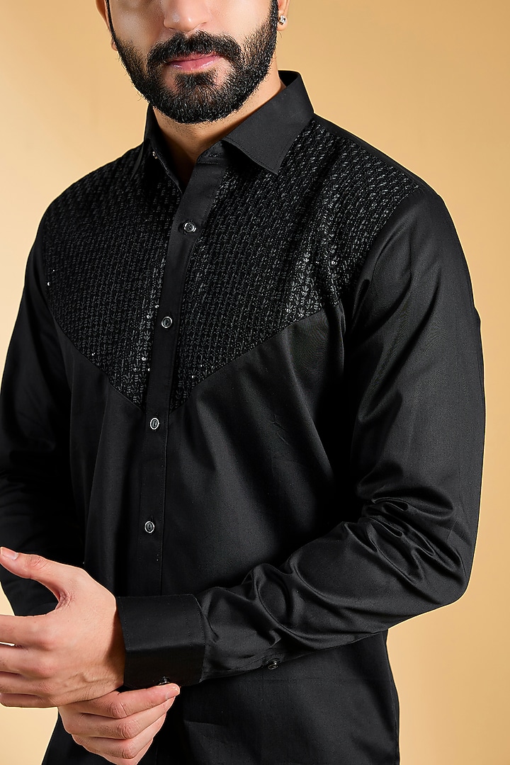 Black Cotton Party Wear Shirt by H2O at Pernia's Pop Up Shop