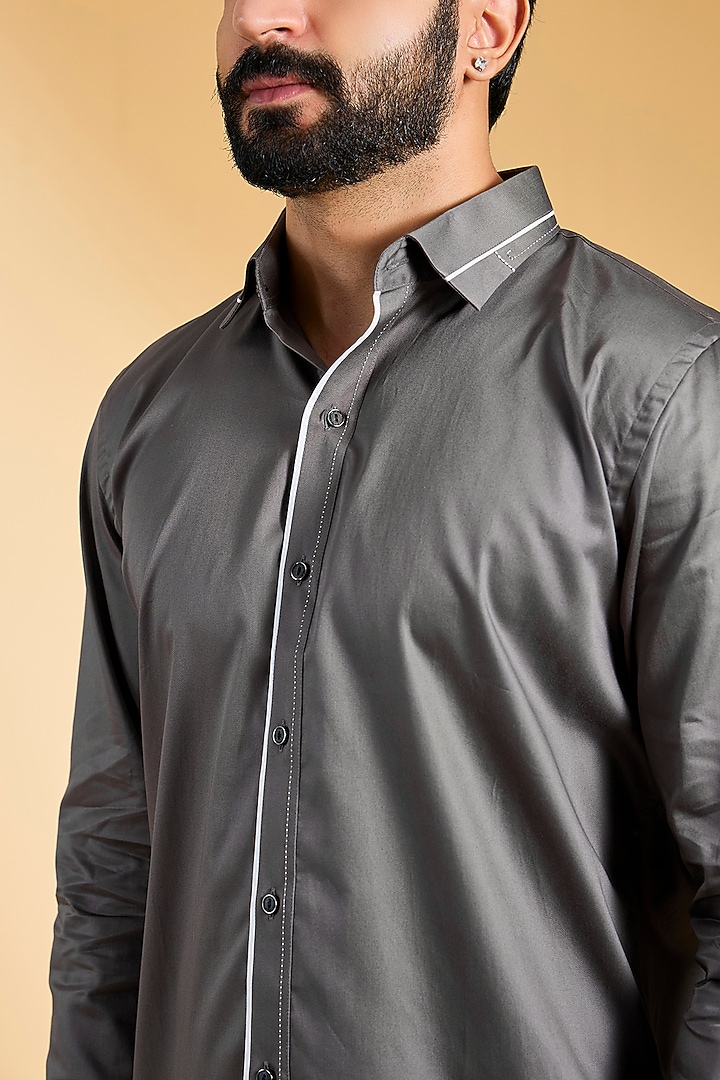 Grey Cotton Party Wear Shirt by H2O at Pernia's Pop Up Shop