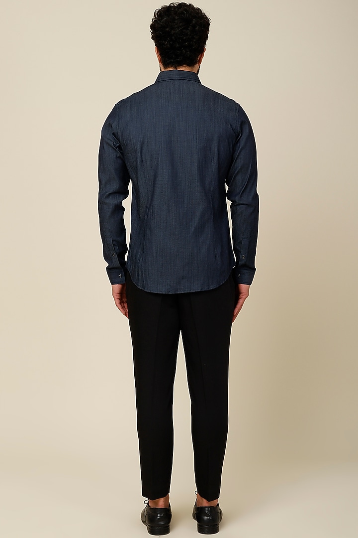 Denim Blue Cotton Blend Party Wear Shirt by H2O at Pernia's Pop Up Shop