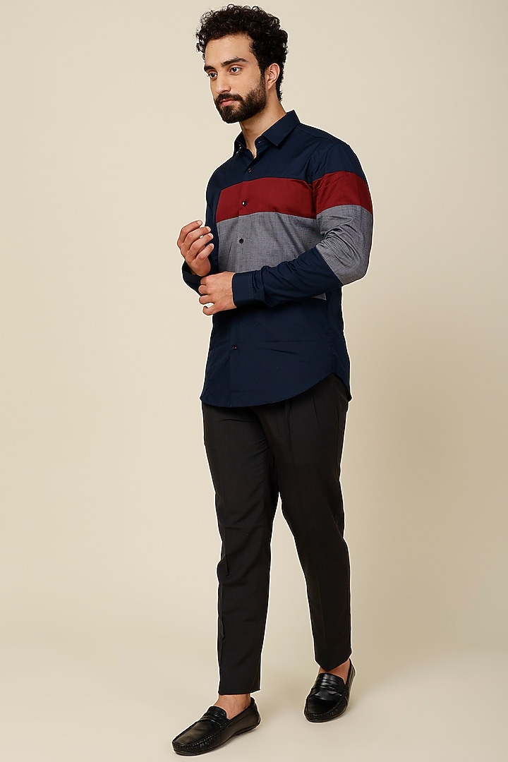 Multi-Colored Color Blocked Cotton Party Wear Shirt by H2O at Pernia's Pop Up Shop