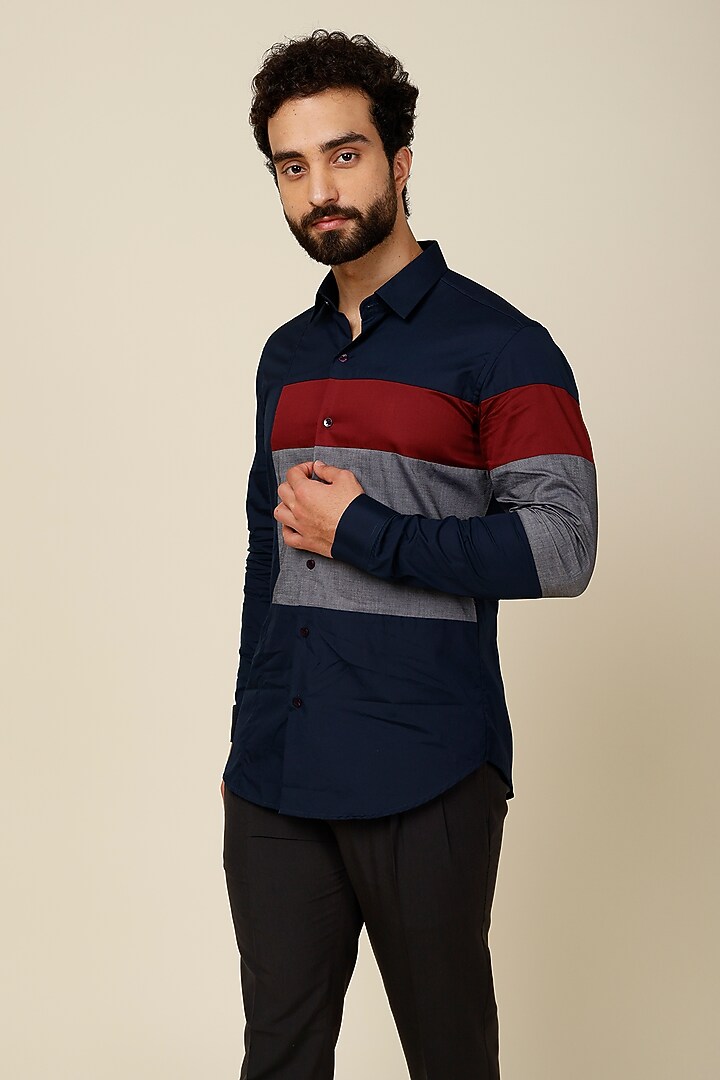 Multi-Colored Color Blocked Cotton Party Wear Shirt by H2O at Pernia's Pop Up Shop