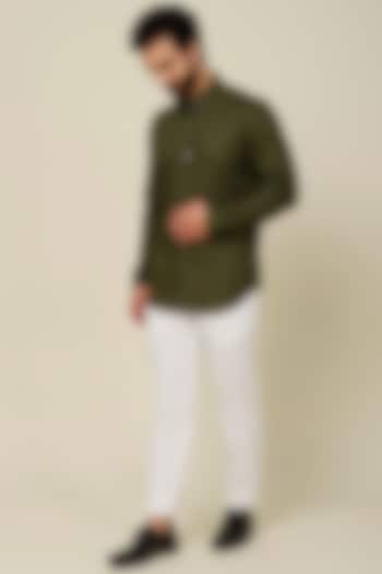 Olive Green Cotton Party Wear Shirt by H2O at Pernia's Pop Up Shop