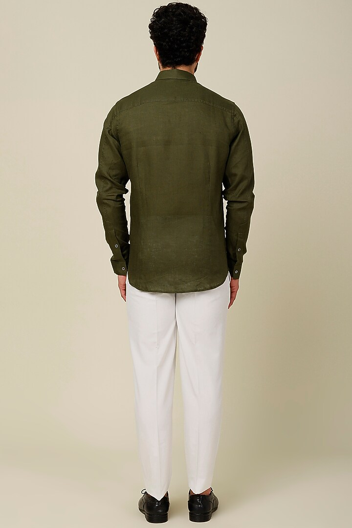Olive Green Cotton Party Wear Shirt by H2O at Pernia's Pop Up Shop