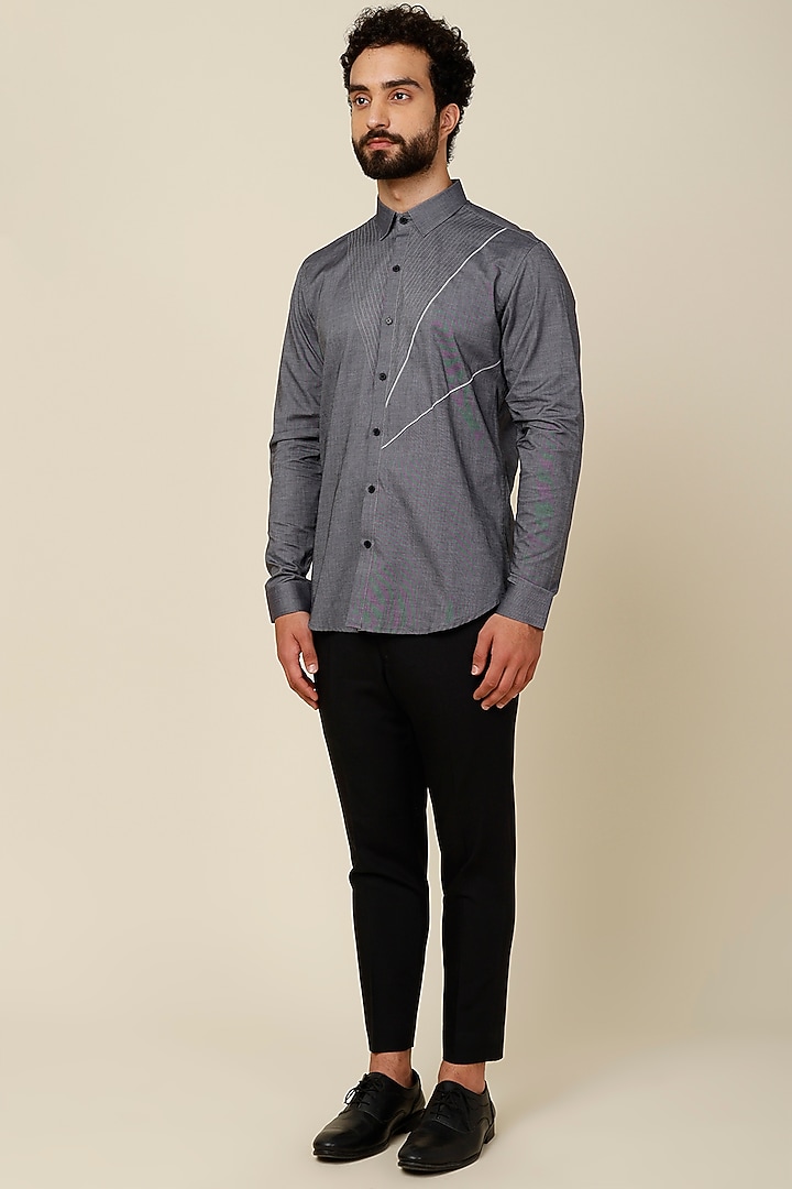 Grey Cotton Party Wear Shirt by H2O at Pernia's Pop Up Shop