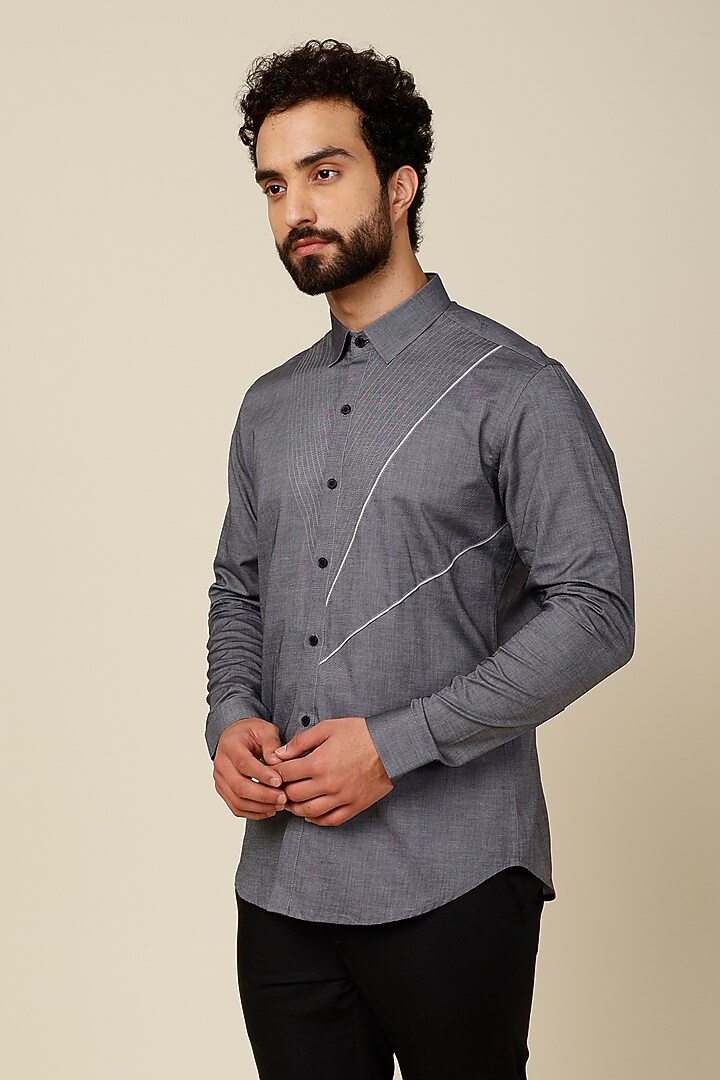 Grey Cotton Party Wear Shirt by H2O at Pernia's Pop Up Shop