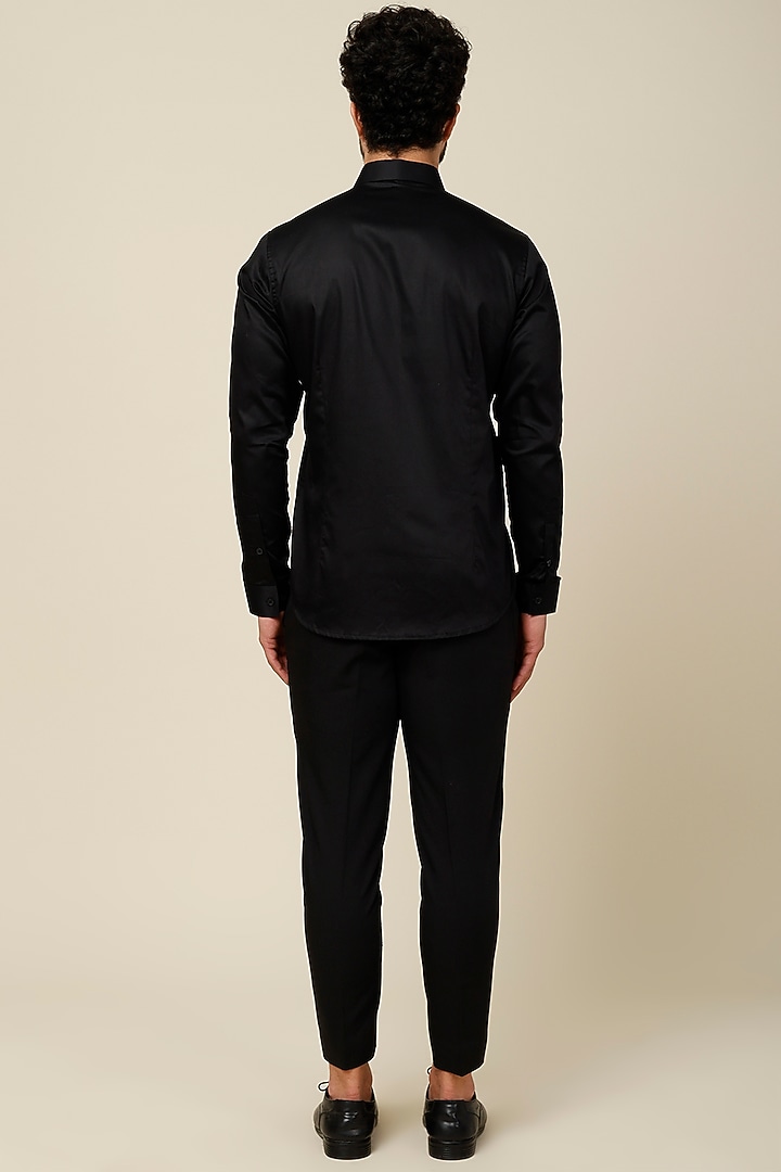 Black Cotton Knitted Party Wear Shirt by H2O at Pernia's Pop Up Shop