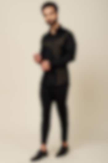 Black Color Blocked Cotton Party Wear Shirt by H2O at Pernia's Pop Up Shop