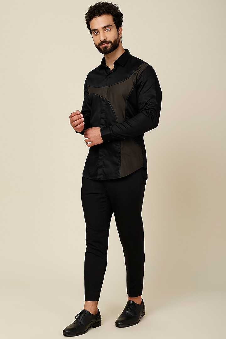 Black Color Blocked Cotton Party Wear Shirt by H2O at Pernia's Pop Up Shop