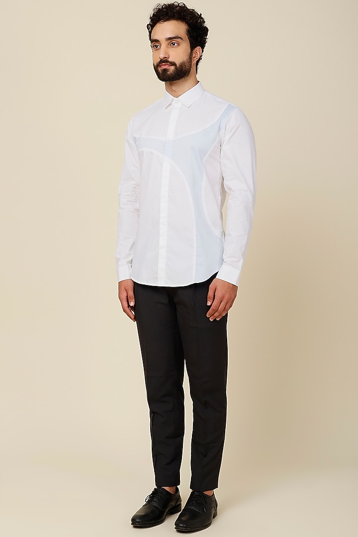 White Cotton Color Blocked Party Wear Shirt by H2O at Pernia's Pop Up Shop