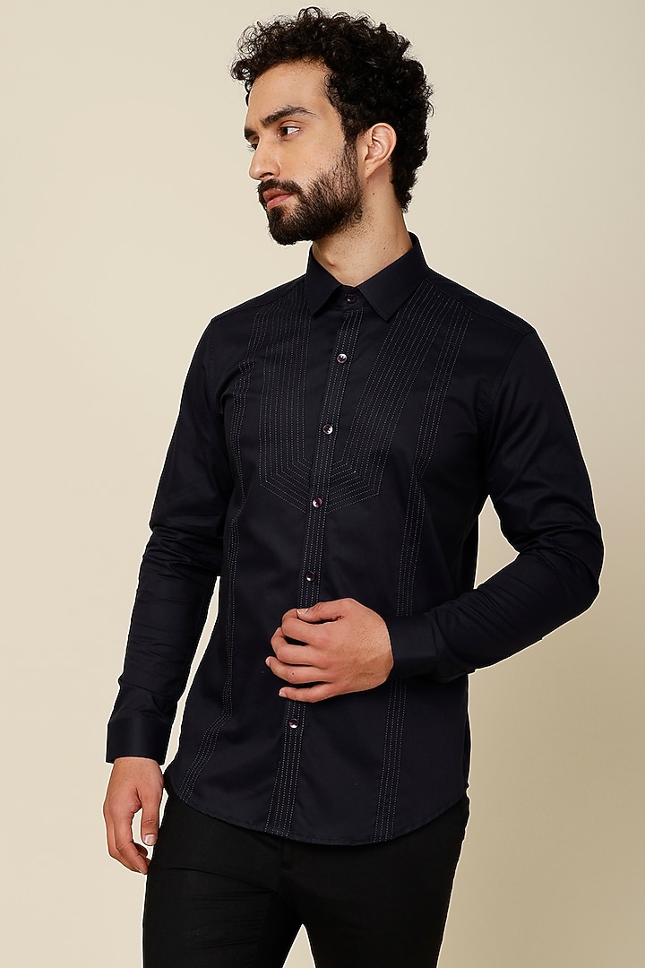 Dark Blue Cotton Party Wear Shirt by H2O at Pernia's Pop Up Shop