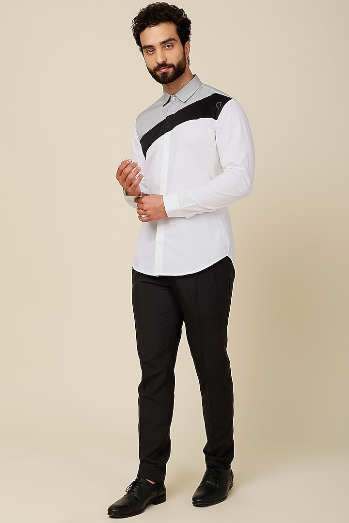 White Color Blocked Cotton Party Wear Shirt by H2O at Pernia's Pop Up Shop