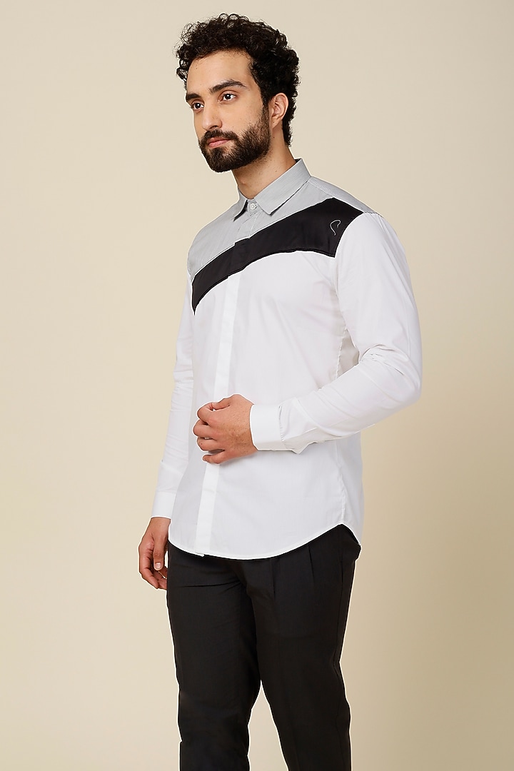 White Color Blocked Cotton Party Wear Shirt by H2O at Pernia's Pop Up Shop