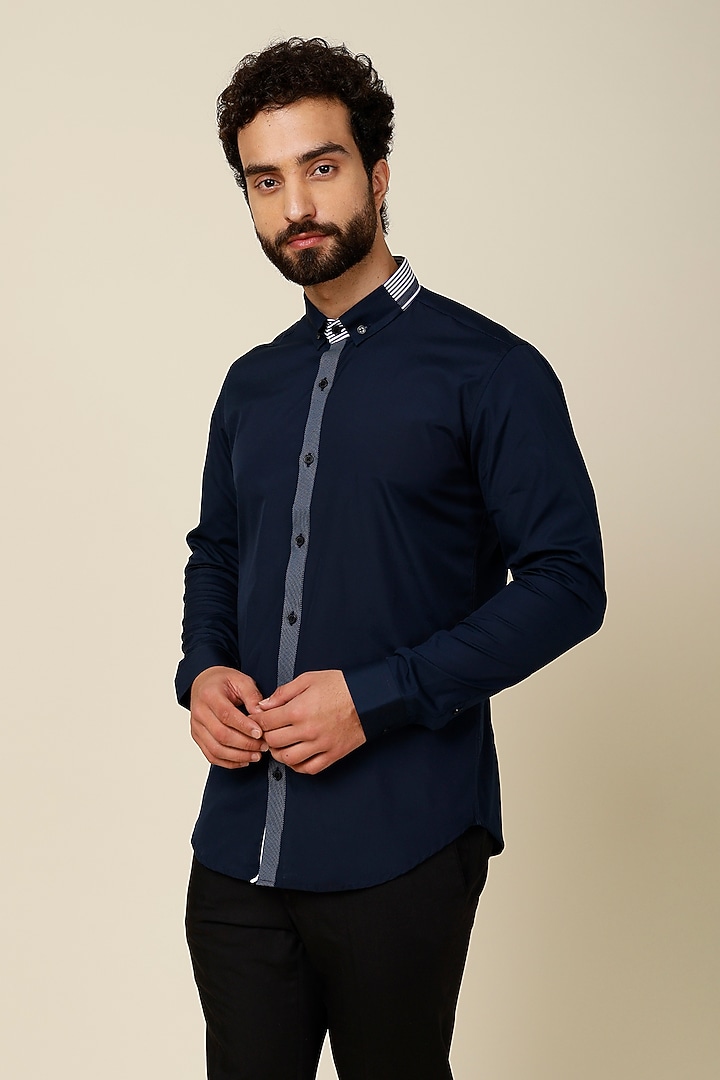 Blue Cotton Party Wear Shirt by H2O at Pernia's Pop Up Shop