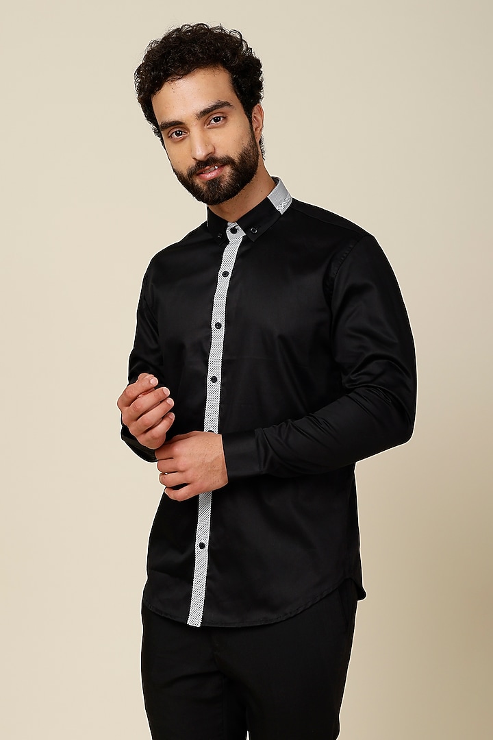 Black Cotton Party Wear Shirt by H2O at Pernia's Pop Up Shop