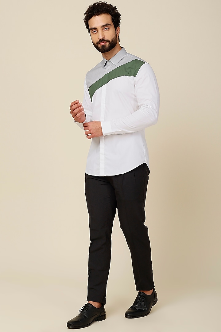White Color Blocked Cotton Shirt by H2O