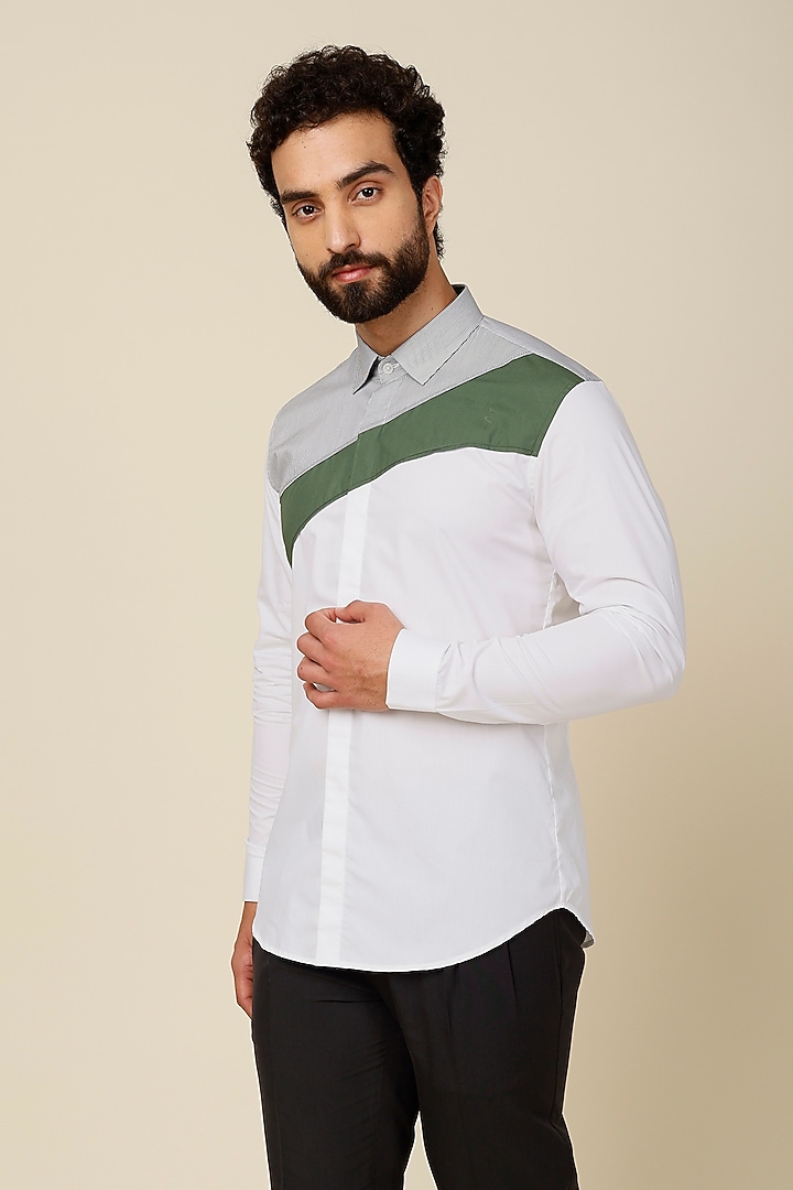 White Color Blocked Cotton Party Wear Shirt by H2O at Pernia's Pop Up Shop
