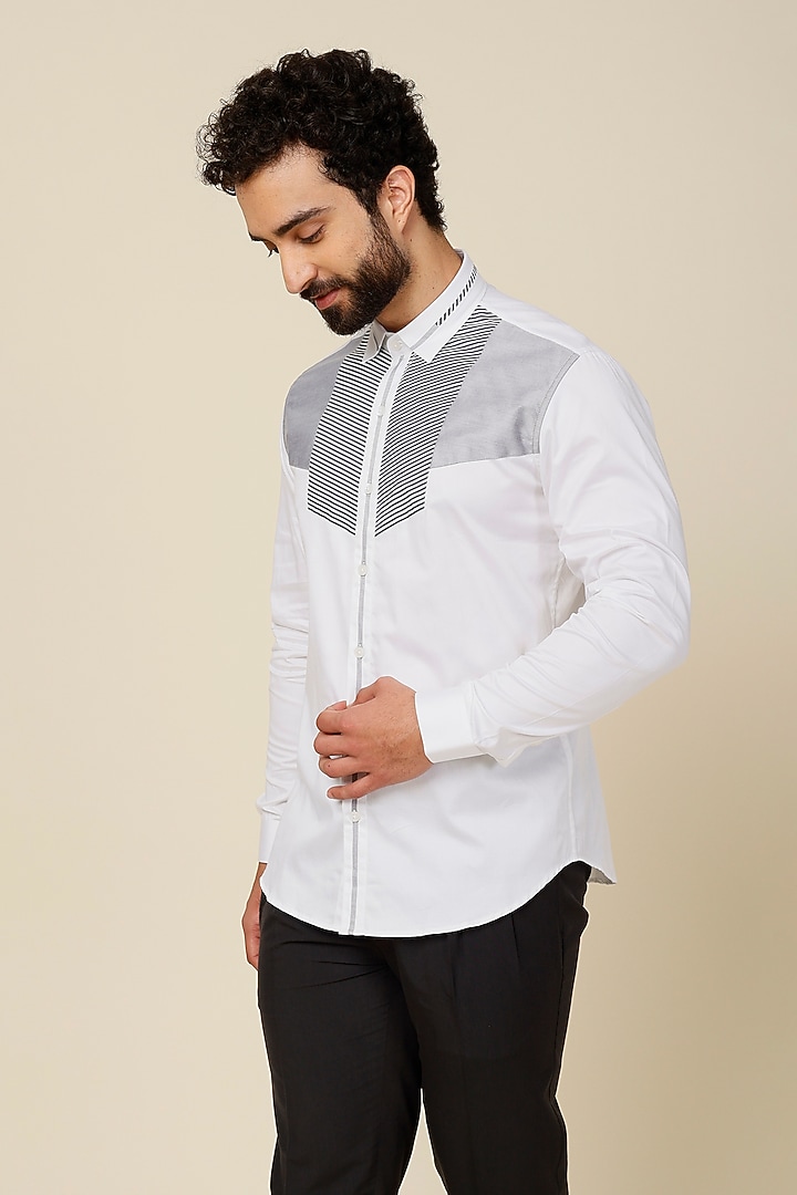 White Striped Party Wear Shirt by H2O at Pernia's Pop Up Shop