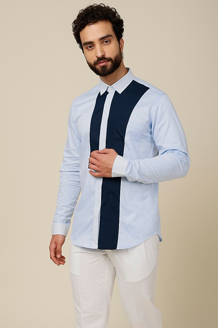 Blue Color Blocked Party Wear Shirt by H2O at Pernia's Pop Up Shop