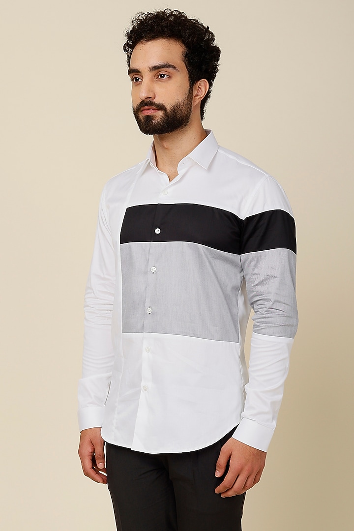 White Color Blocked Party Wear Shirt by H2O at Pernia's Pop Up Shop