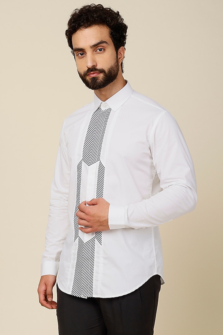 White Cotton Striped Party Wear Shirt by H2O at Pernia's Pop Up Shop