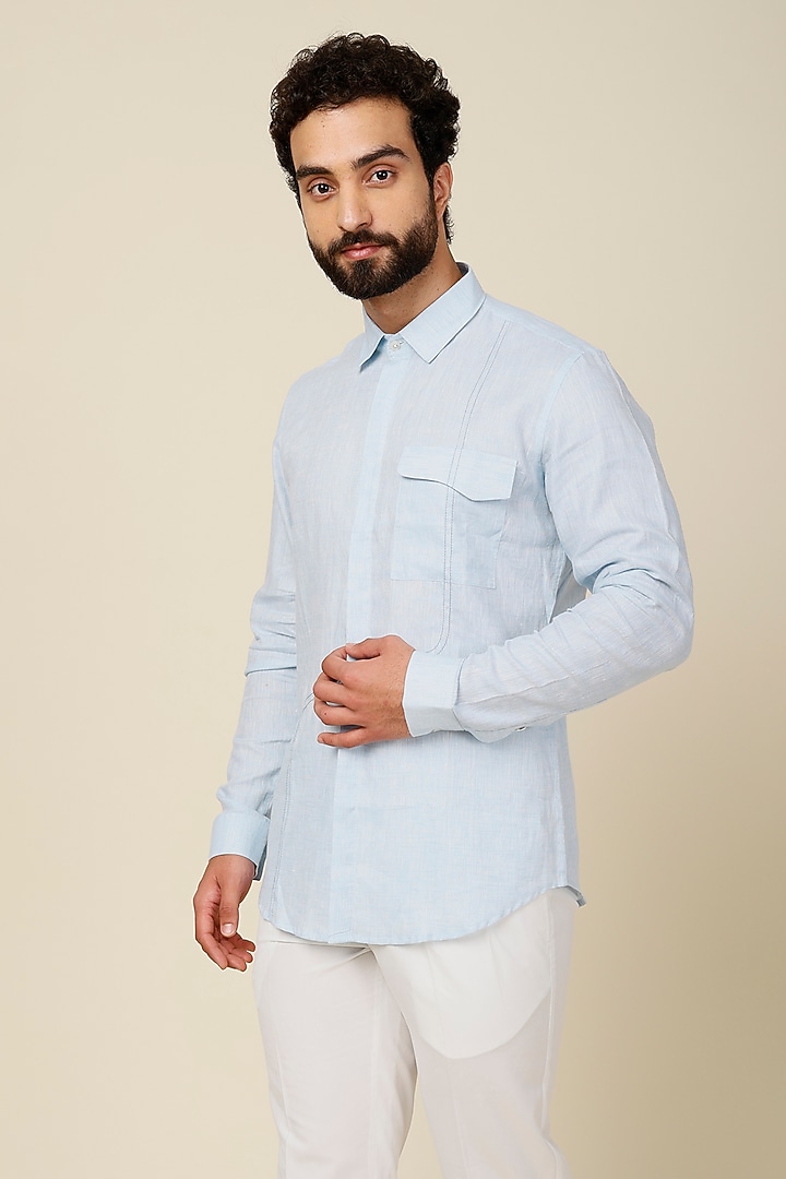 Blue Cotton Party Wear Shirt by H2O at Pernia's Pop Up Shop